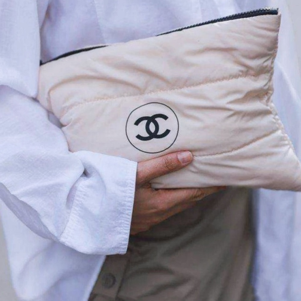 White Chanel Puffy Cosmetic Pouch - Picture 6 of 7